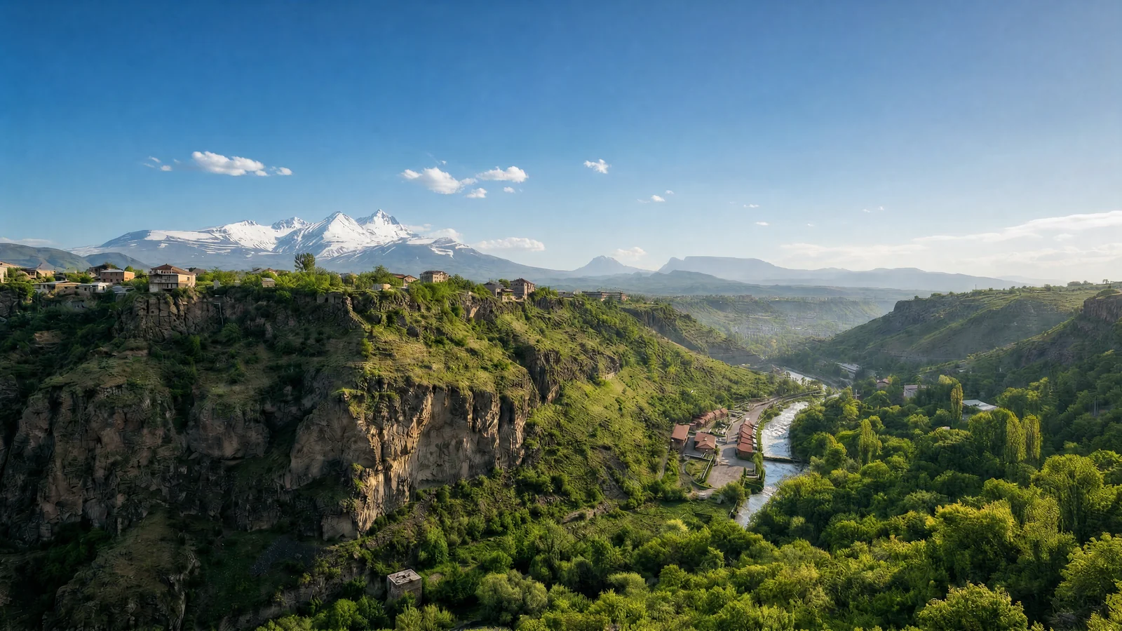 Aerial view of the Arzni gorge and river valley near Valmont Armenia, Armenia