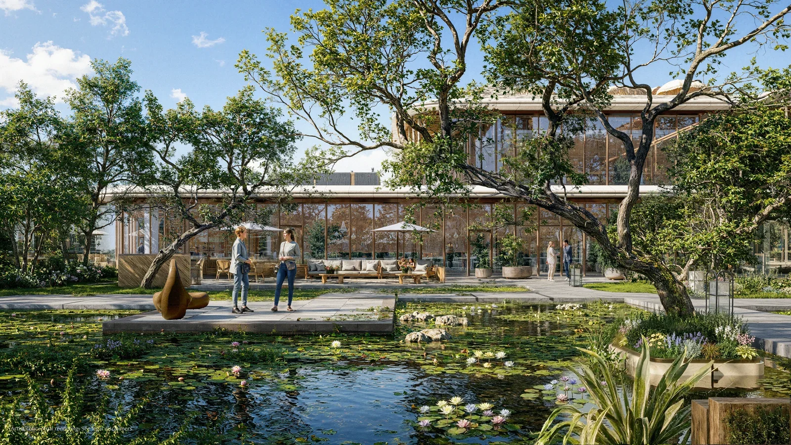 Anantara Residences Miami west garden pavilion lounge beside the lily pond