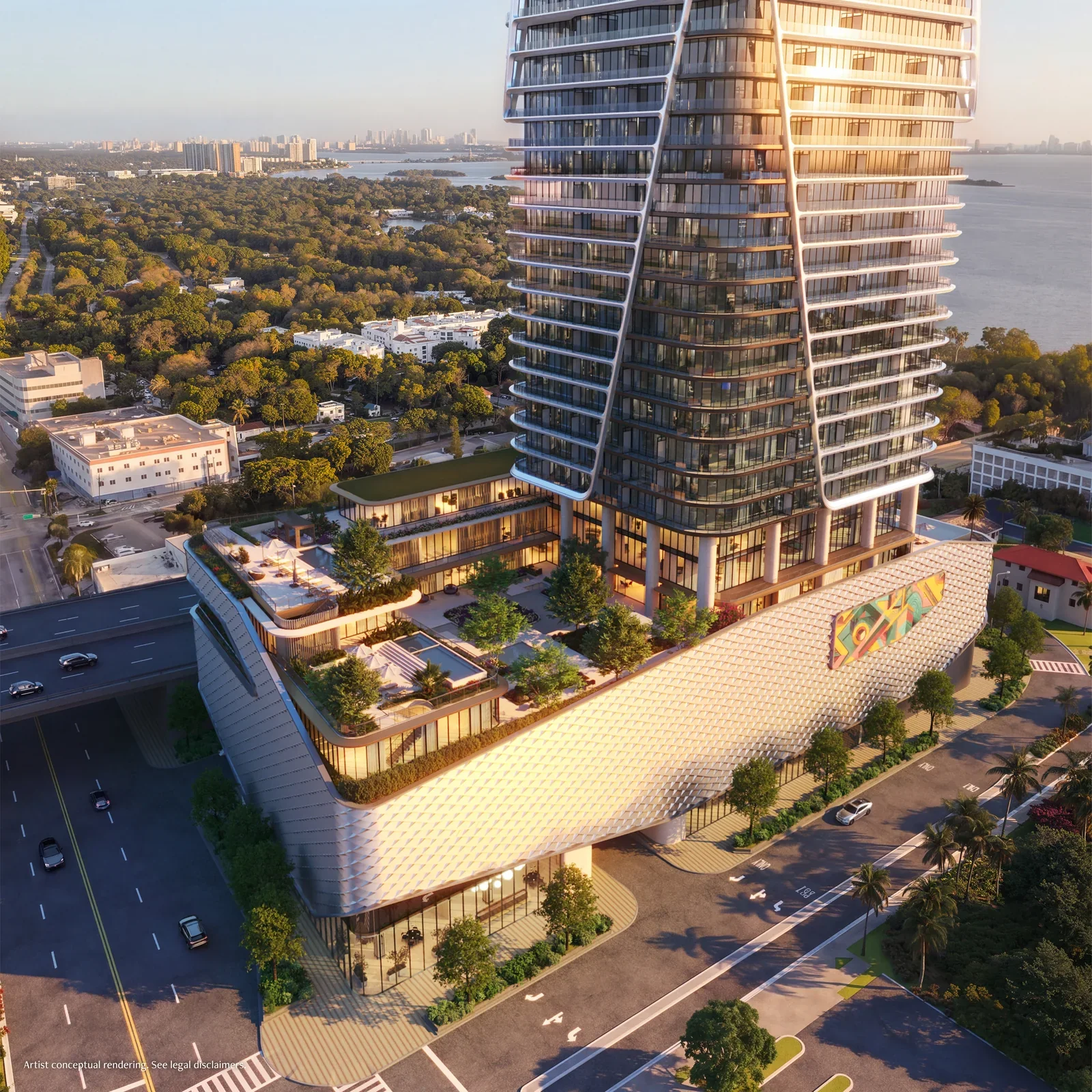 Anantara Residences Miami amenity deck, rooftop gardens and pool from above, Edgewater Miami