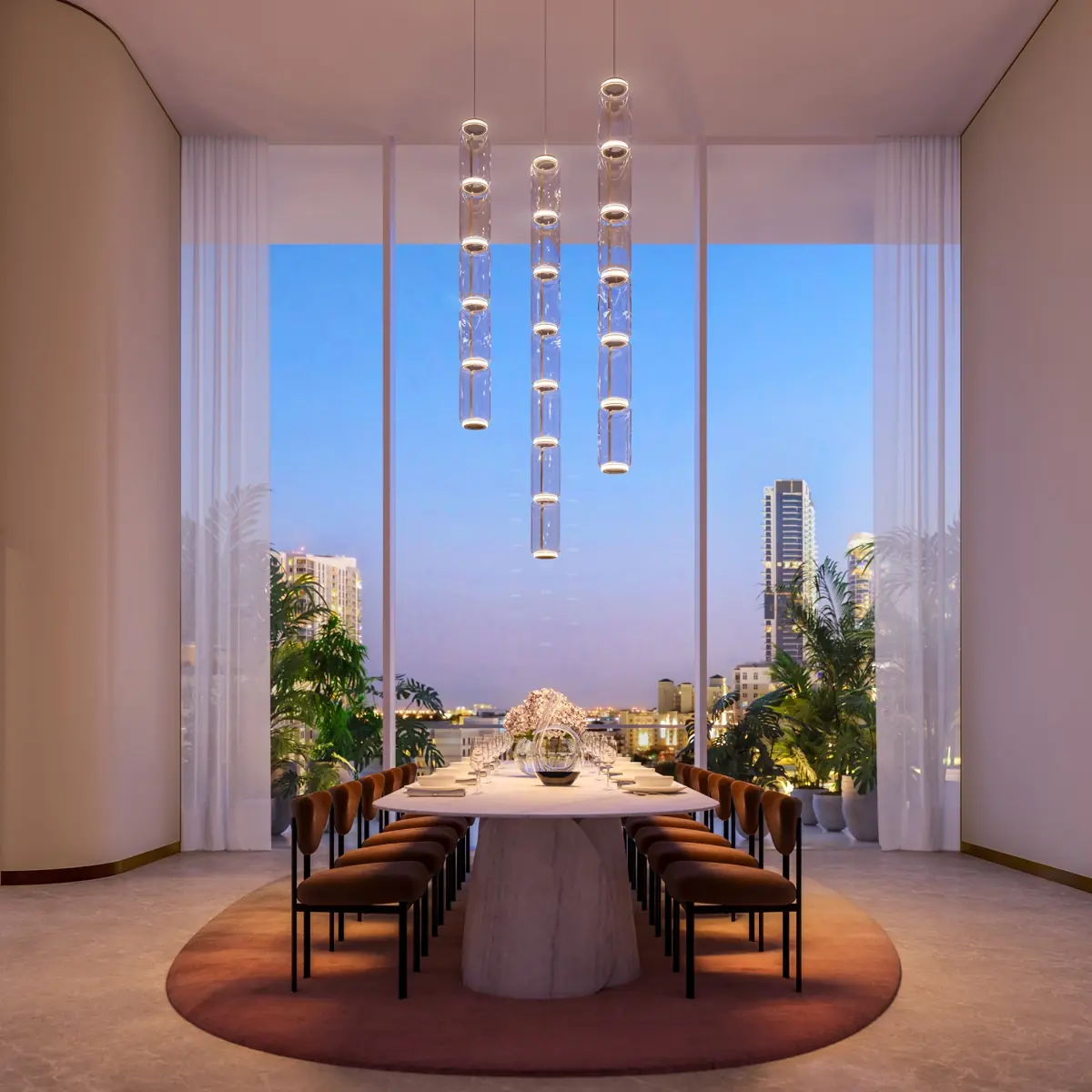 Viceroy Residences Fort Lauderdale double-height private dining room with chef's table and city views