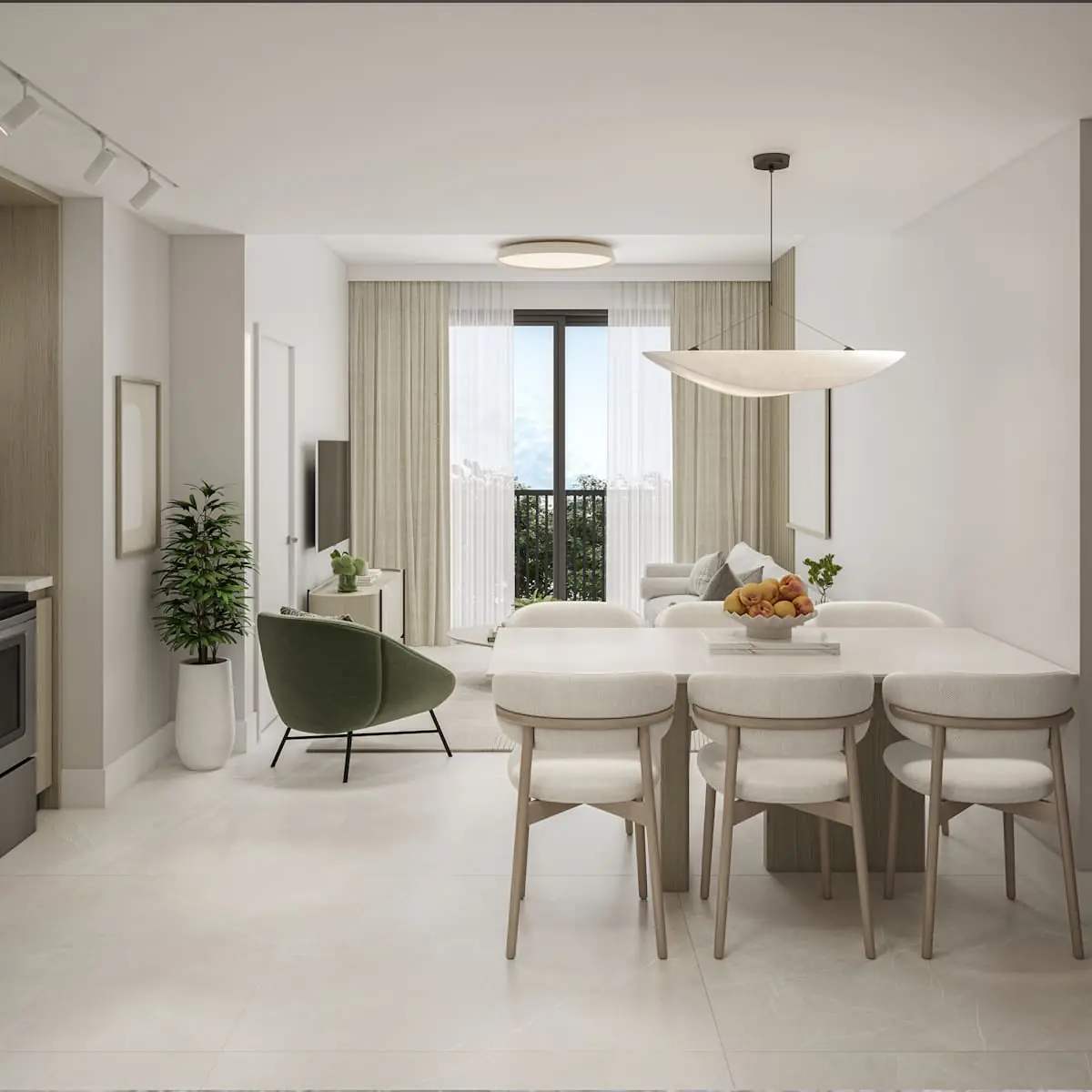 Botanic Residences Residence G three-bedroom dining area with full-height window and drum pendant
