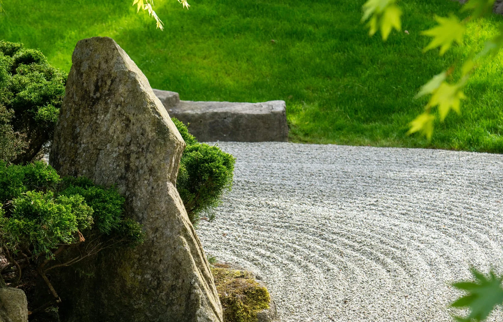 Banyan Tree Residences West Palm Beach Meditation Garden with raked gravel, stones and shrubs