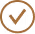 Brown circular icon with a checkmark inside on a black background.
