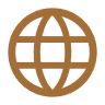 Brown globe icon representing world or international concept.