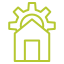 Icon of a house with a gear on top representing smart home or automation.