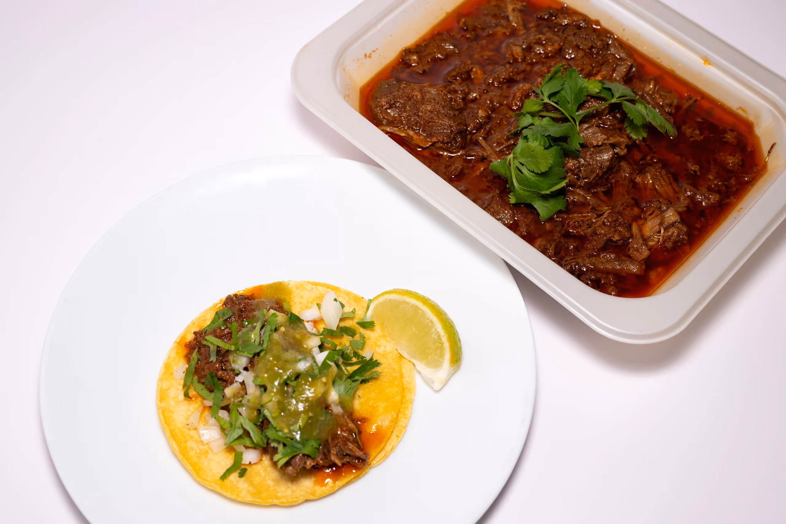 plate of birria and a birria taco