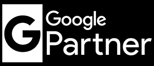 Google Partner logo with a stylized G on a white square and the words Google Partner in white on a black background.