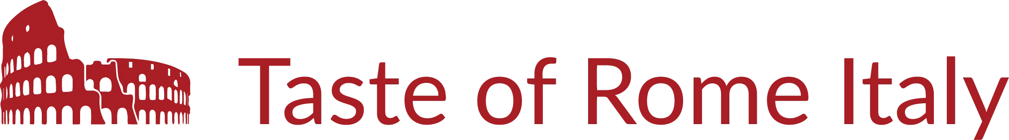 Red silhouette of the Colosseum next to the text Taste of Rome Italy in red.