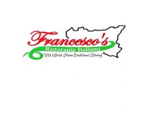 Logo of Francesco's Ristorante Italiano featuring red and green text with an outline of Italy above.