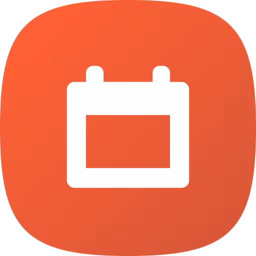 White calendar icon centered on a rounded red-orange square background.
