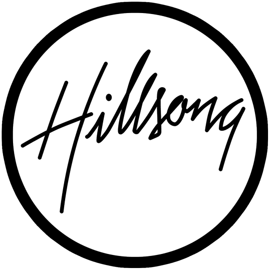 Hillsong logo with the word 'Hillsong' written in script inside a thin circular outline.