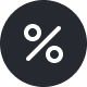 White percentage symbol on a dark gray circular background.