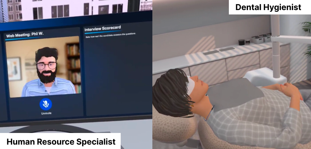 Dental Hygienist and HR Specialist simulations in Trek VR