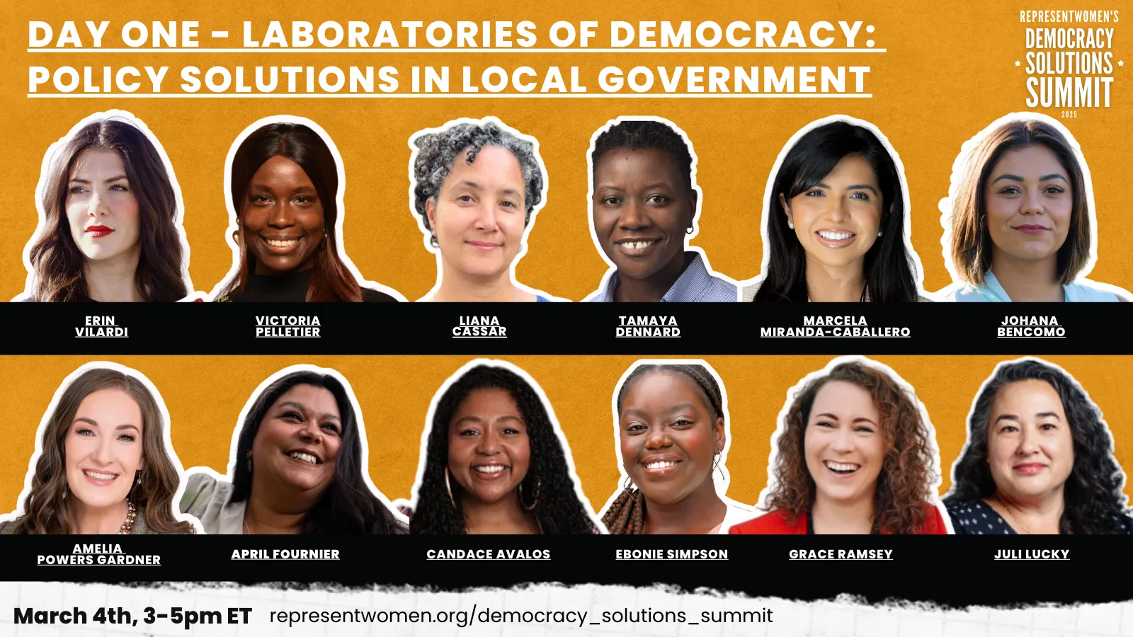 Portraits of 12 women speakers for Day One of Democracy Solutions Summit on local government policy.