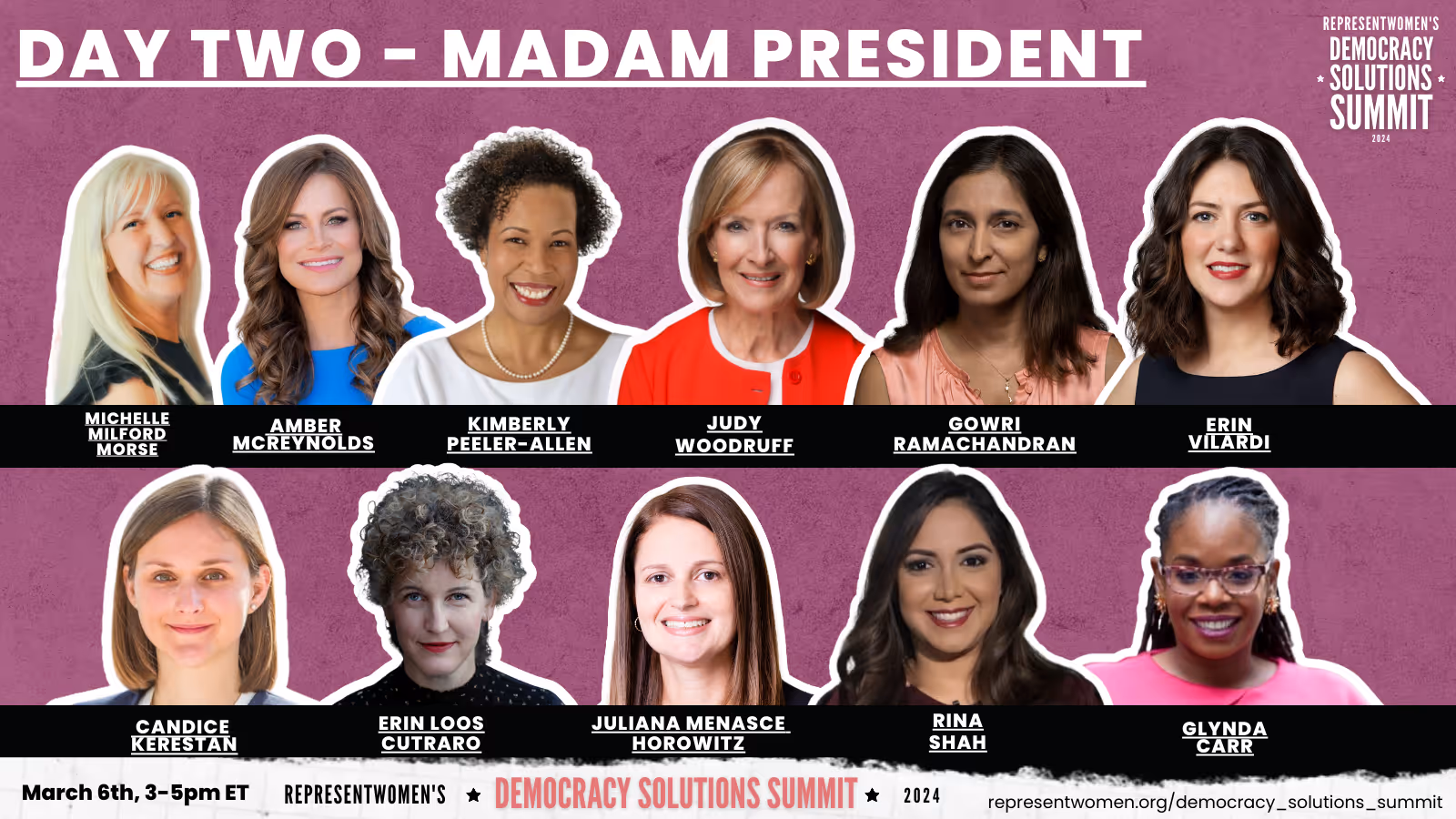 Photos of 11 women speakers for Day Two Madam President event at Democracy Solutions Summit 2024