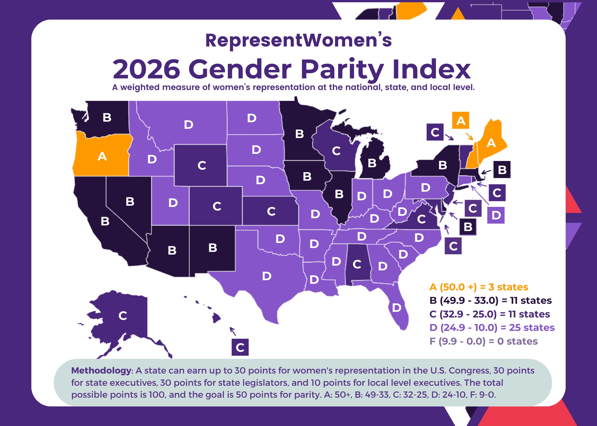 2026 Gender Parity Index — state-by-state grade map