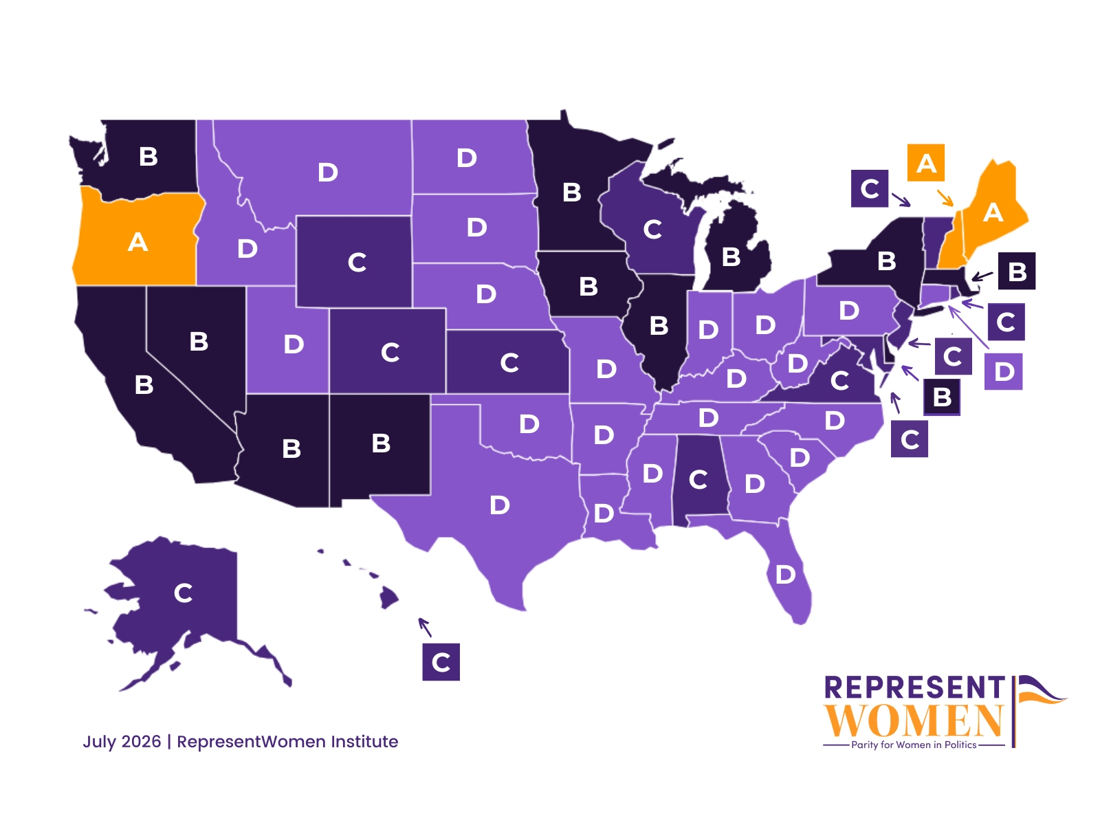 2026 Gender Parity Index — state-by-state grade map