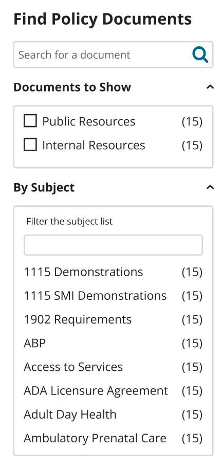 Screenshot of guidance organized by topic