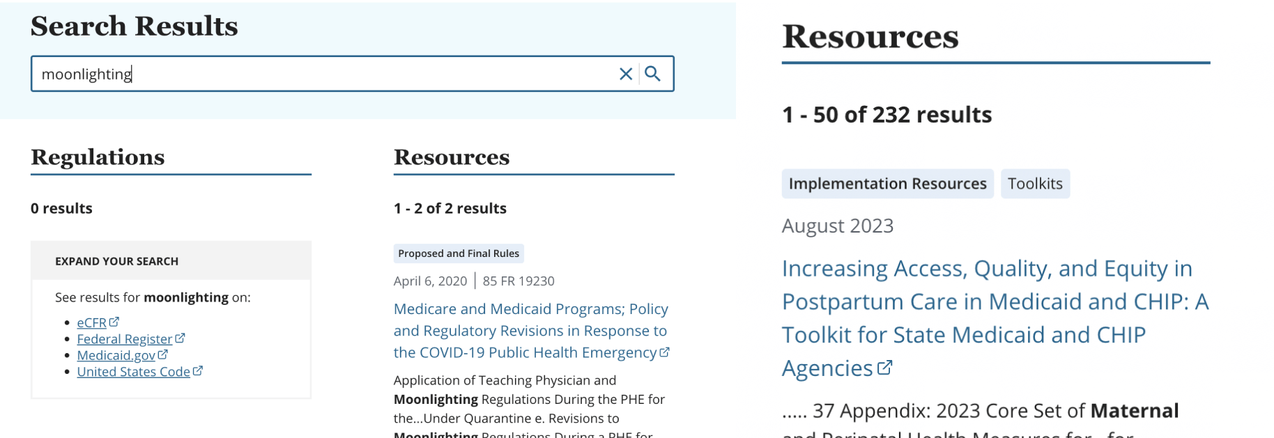 Screenshot of detailed search results.