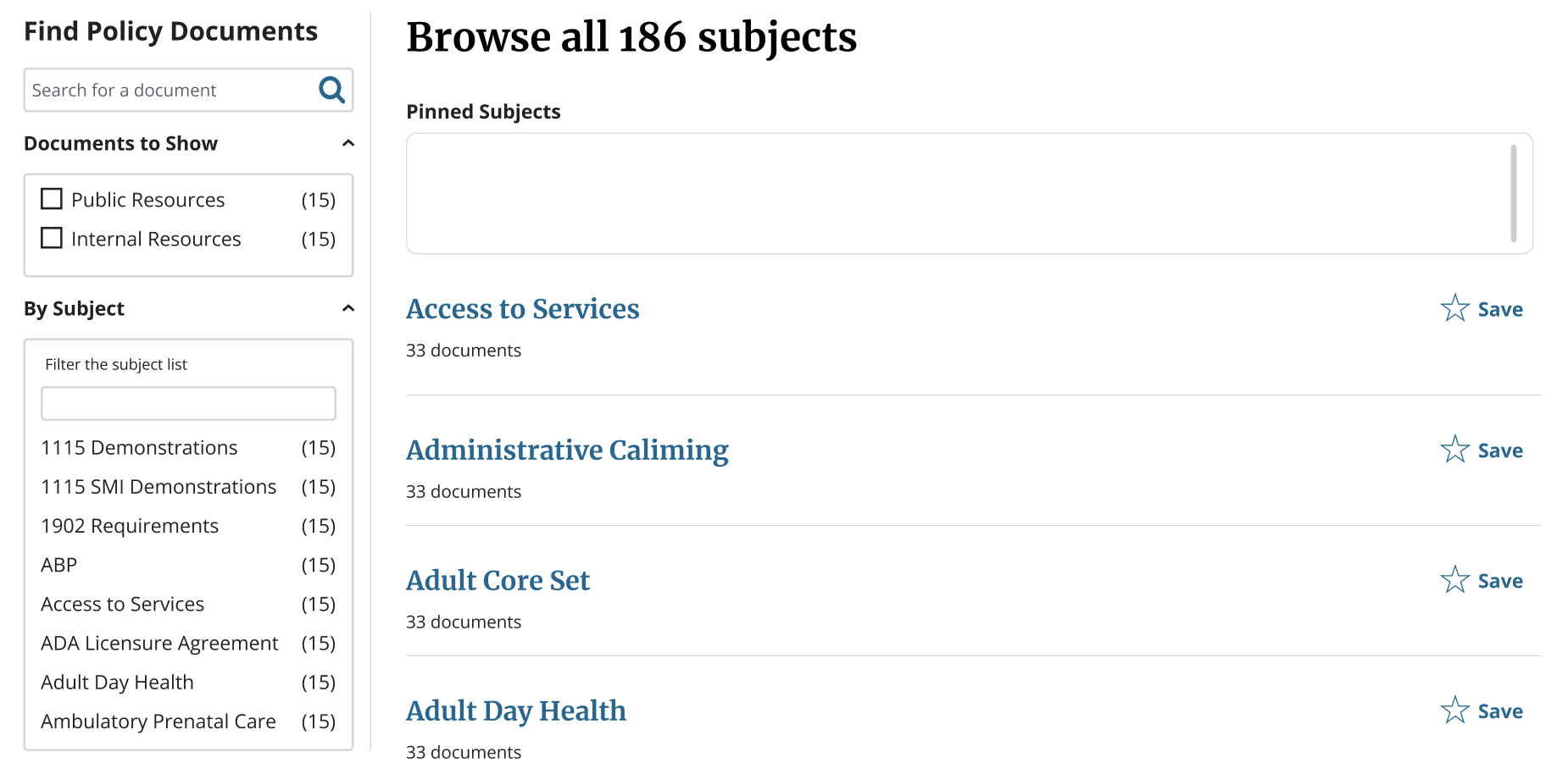 Screenshot of organized, categorized resources.