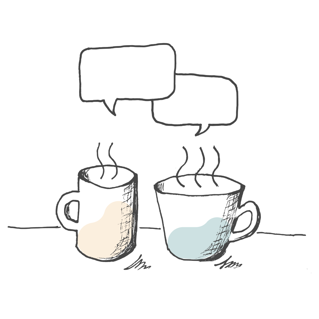 Two cute coffee cups having a chat
