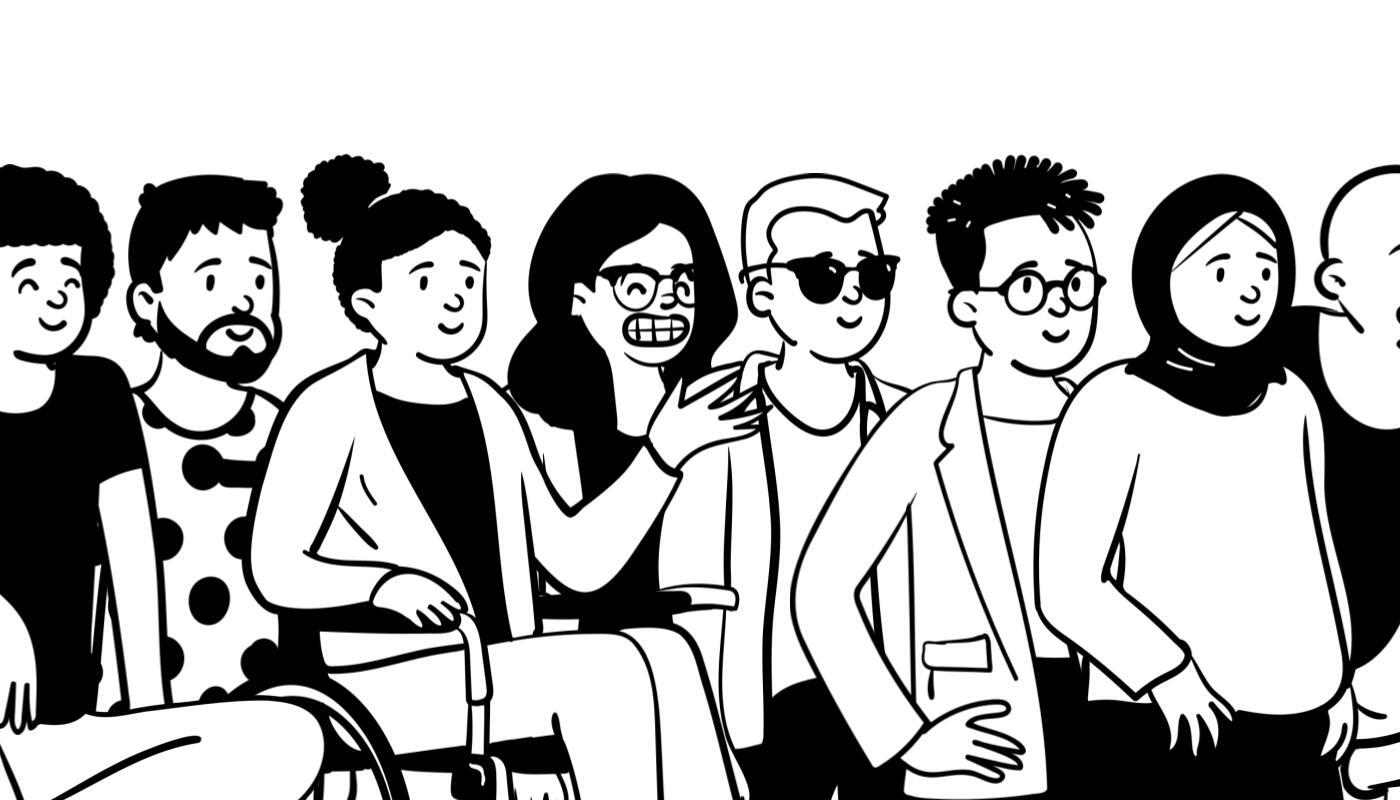 Illustration of three mushrooms growing in grass, with a natural and earthy feel