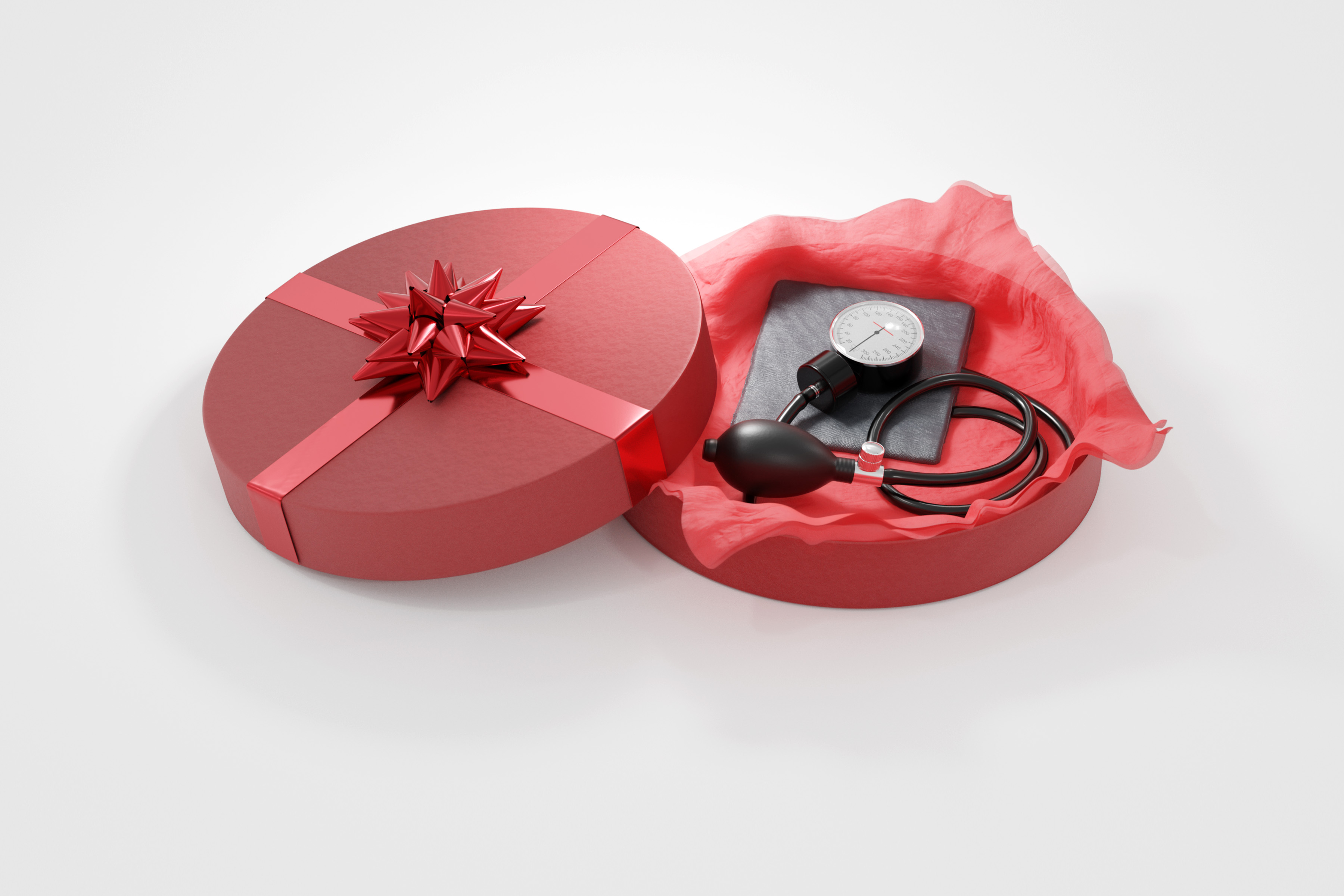 Blood pressure monitor presented inside red gift box, Doctors Without Borders campaign.