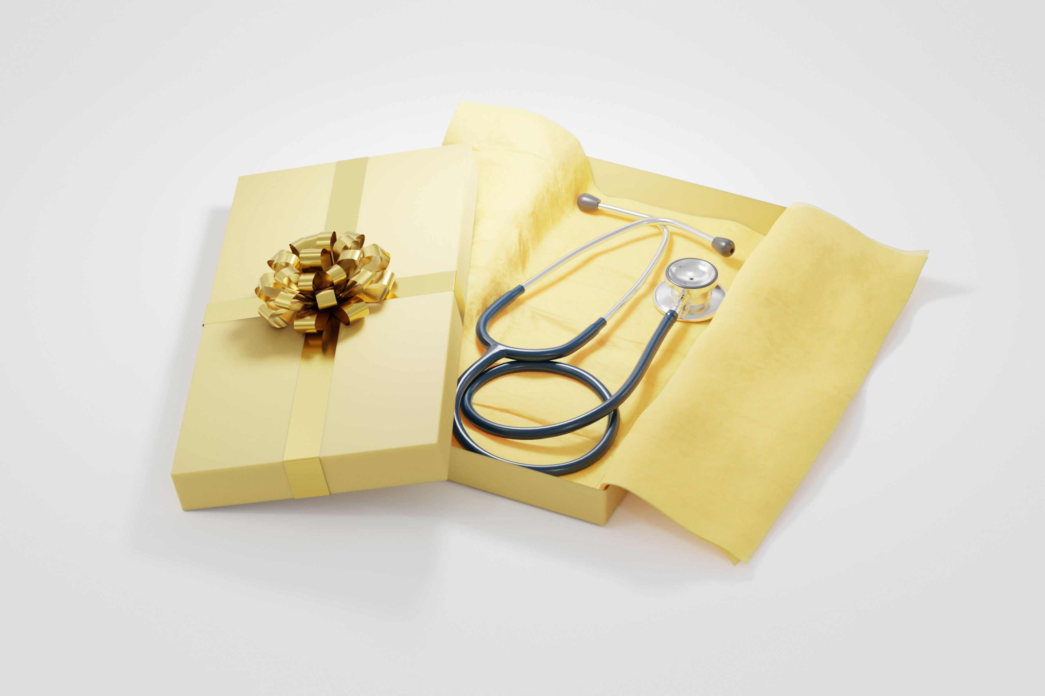 Stethoscope presented inside red gift box, Doctors Without Borders campaign.