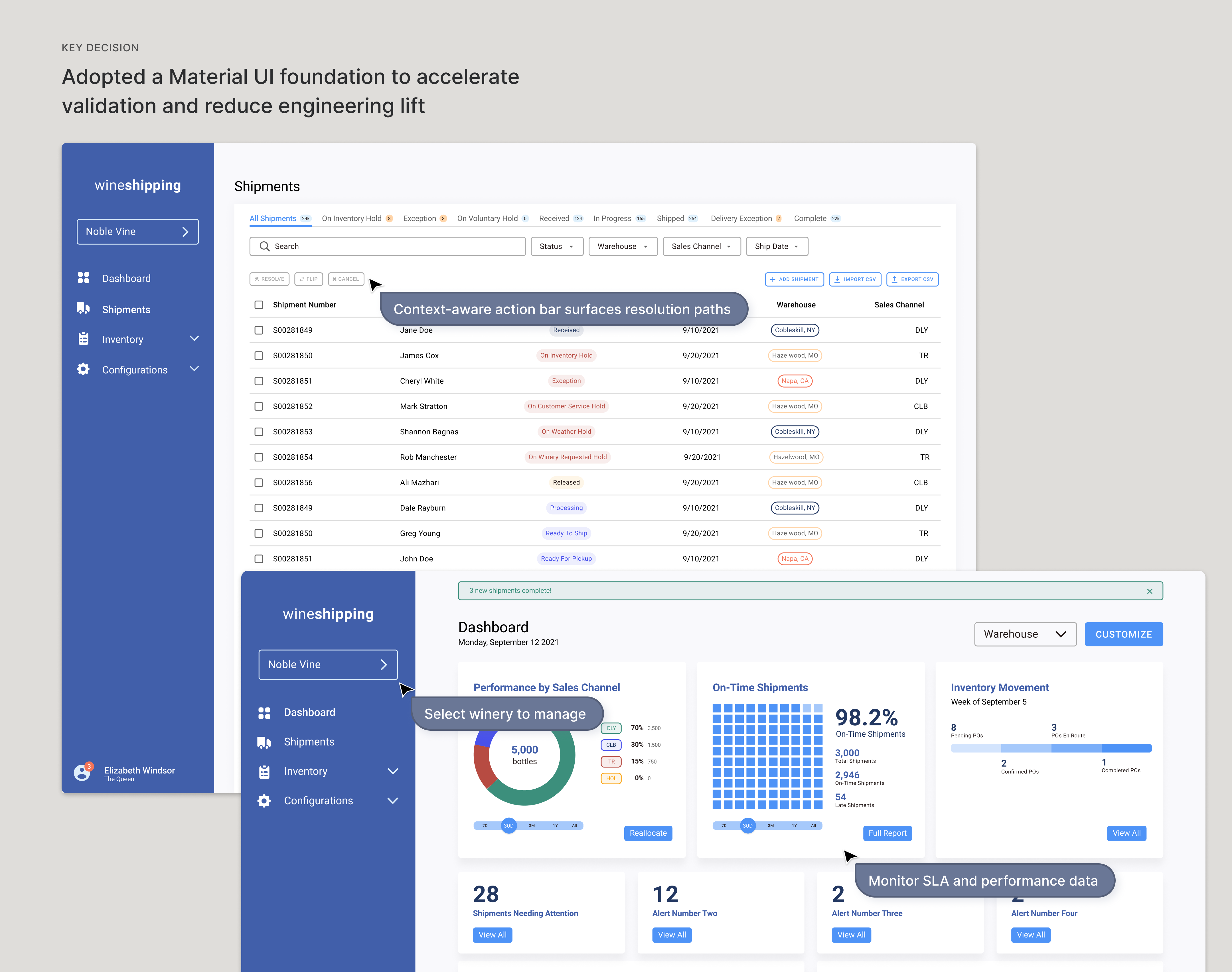 Key Decision: Adopted a Material UI foundation to accelerate validation and reduce engineering lift