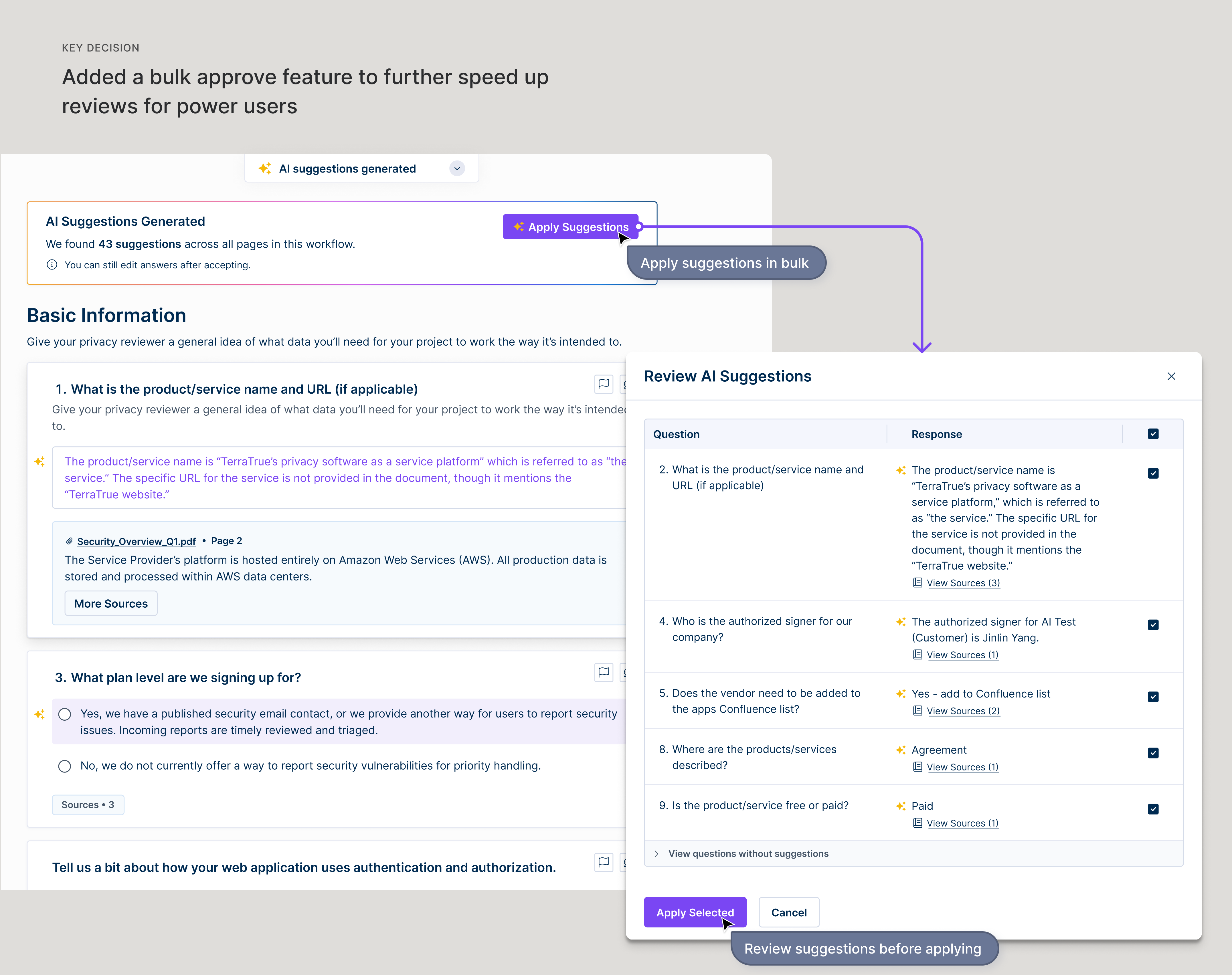 Key Decision: Added a bulk approve feature to further speed up reviews for power users