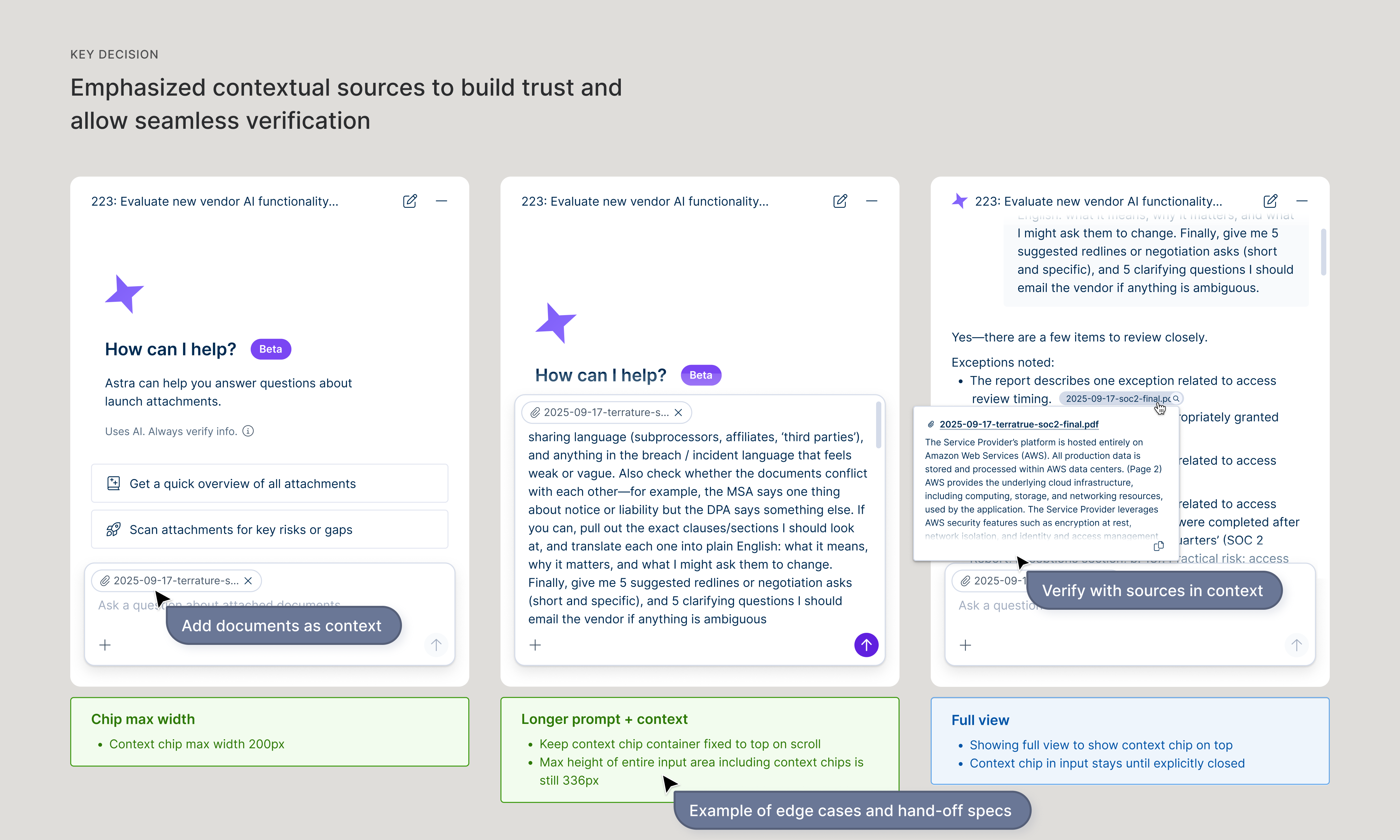 Key Decision: Emphasized contextual sources to build trust and allow seamless verification