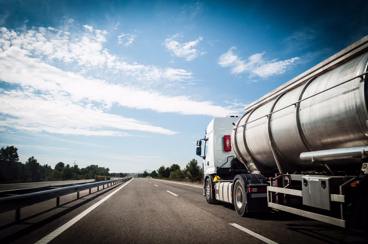 Tanker driving along road