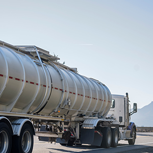 Tanker driving along road