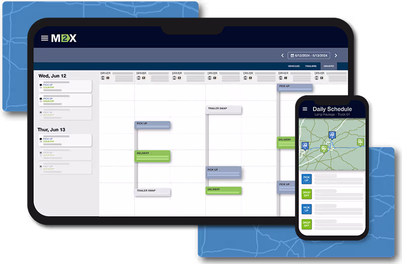 Graphic of M2X transportation management software technology