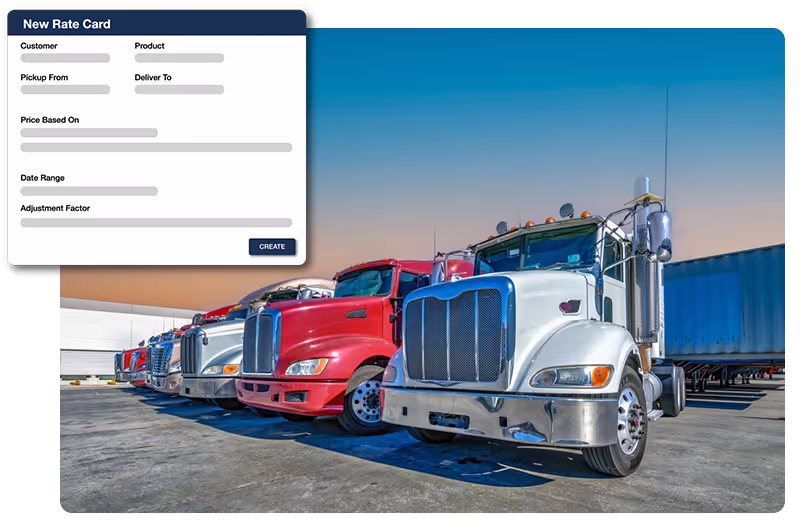 Trucks lined up with M2X rate card graphic