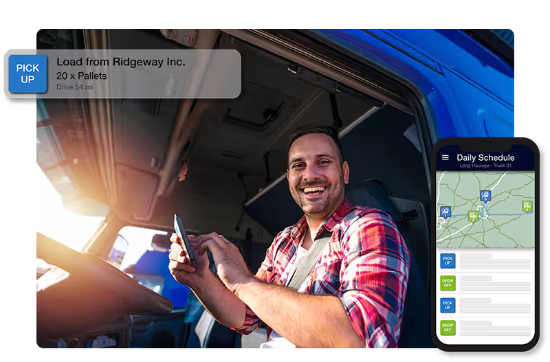 Driver on tablet in cab with M2X driver mobile graphics
