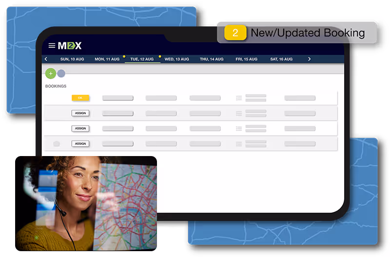 Graphic compilation of M2X technology and image of a dispatcher