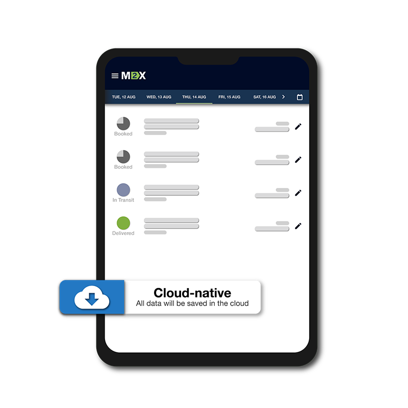 Graphic of M2X technology showing a tablet and cloud-native call out graphic