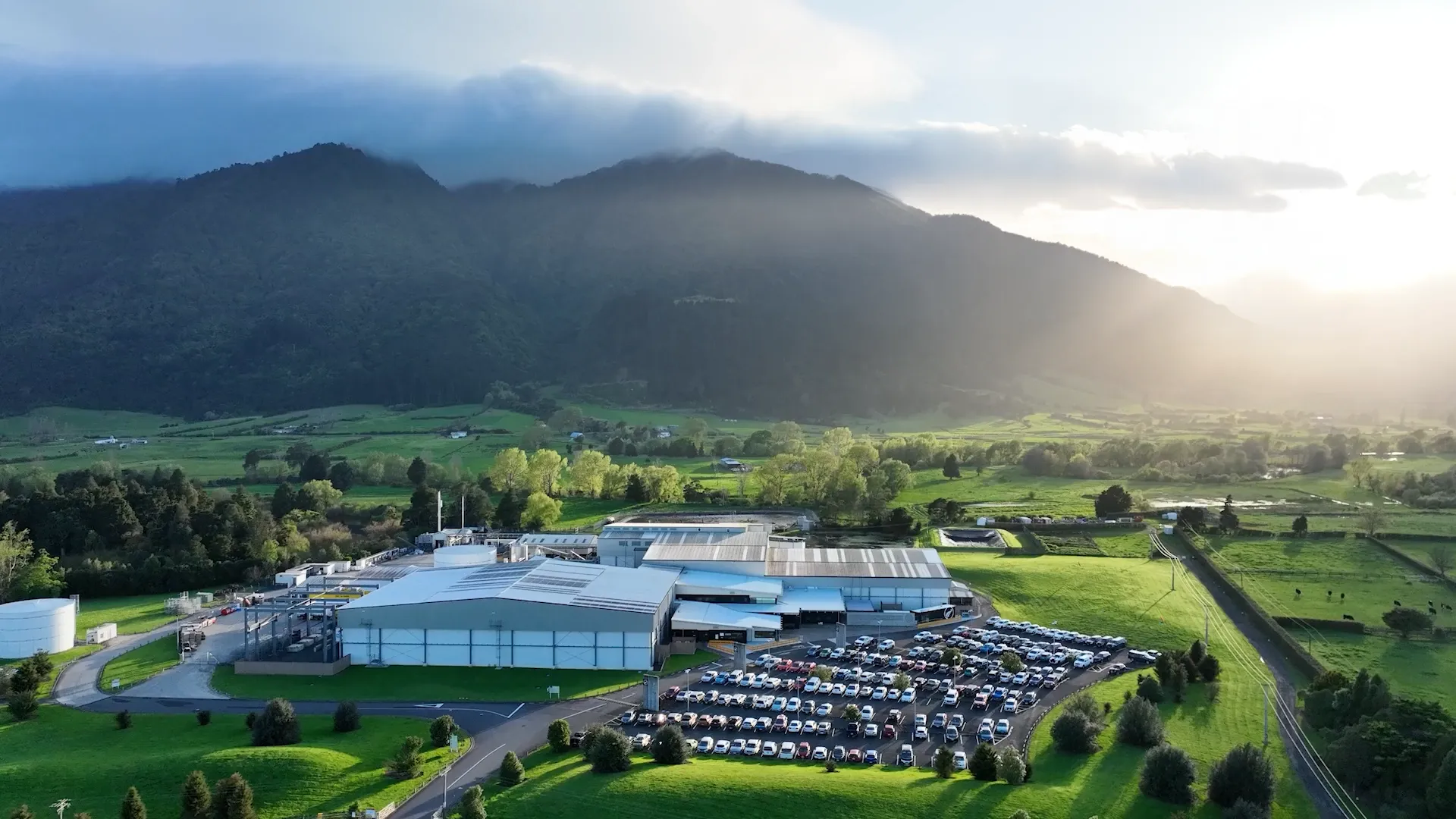 M2X and Silver Fern Farms logos over a photo of a livestock processing plant