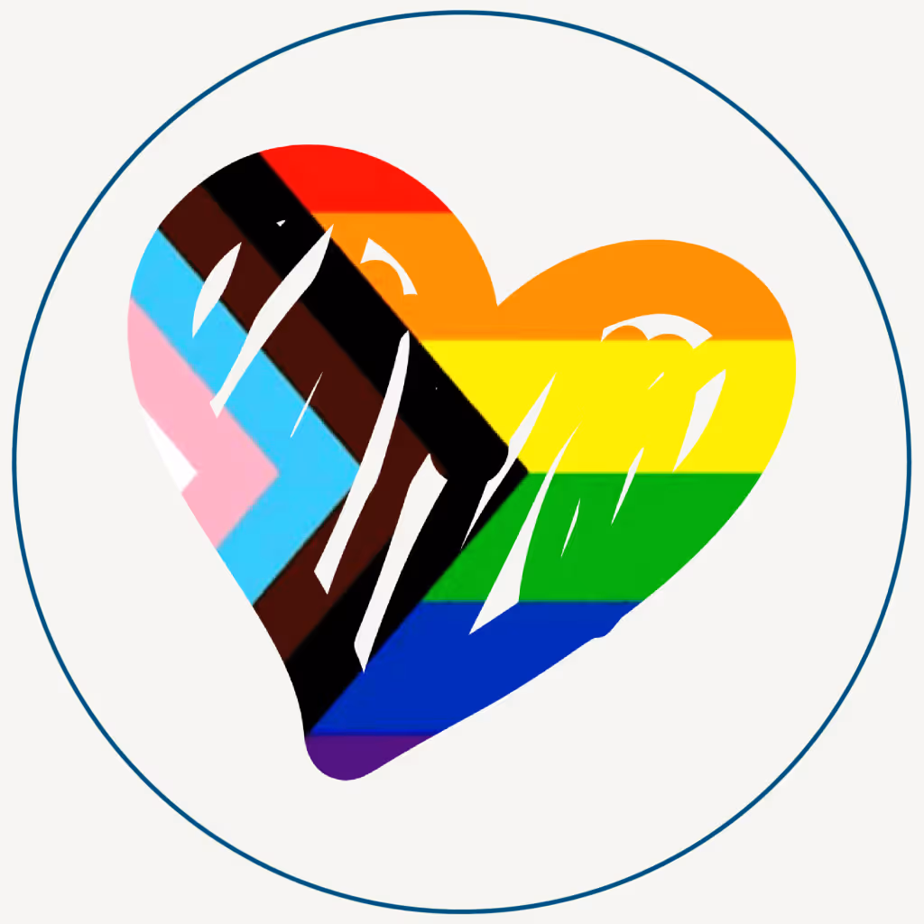 Queer Spirituality 2SLGBQTIA Spiritual Support Heart filled with the inclusive trans bipoc lgbqtia flag colours on a neutral background