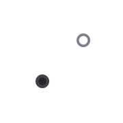 Minimalist design with a curved white line connecting a black circle to a white circle on black background.