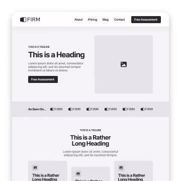 Website homepage with headings, navigation menu, and placeholders for images and text content.