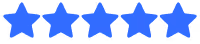 Five blue stars in a horizontal row on a transparent background.