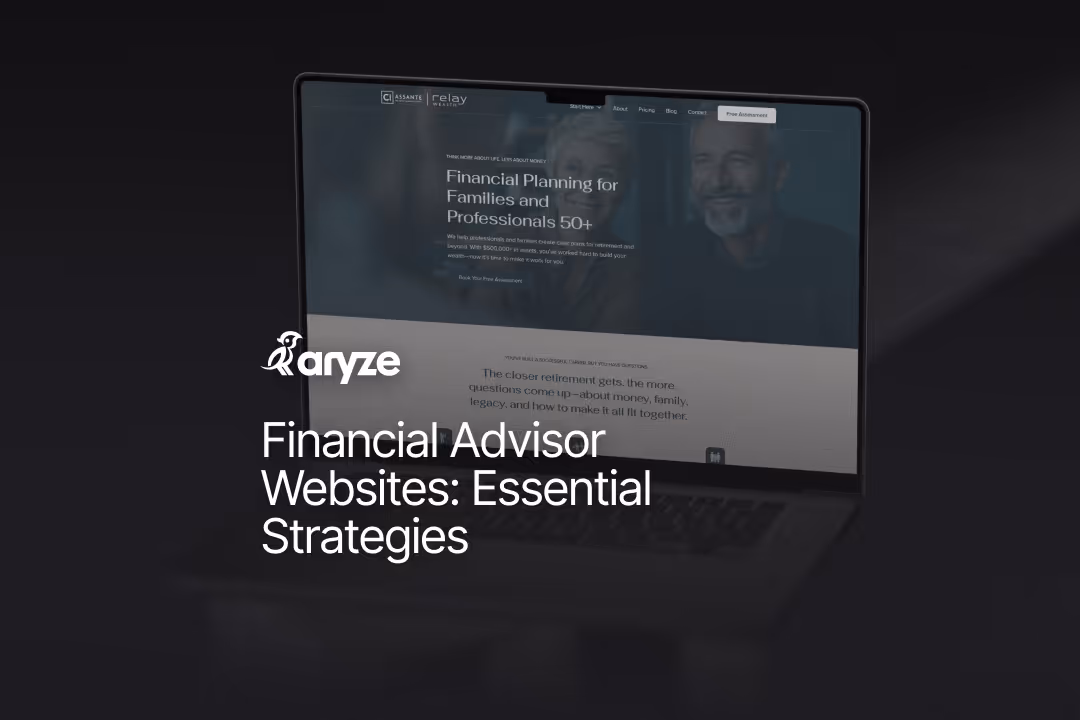 Graphic of a MacBook with the Aryze Design website open