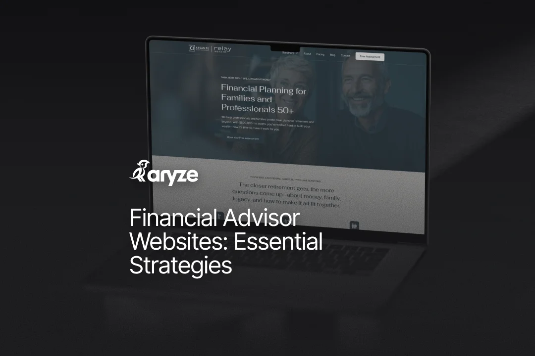 Graphic of a MacBook with the Aryze Design website open