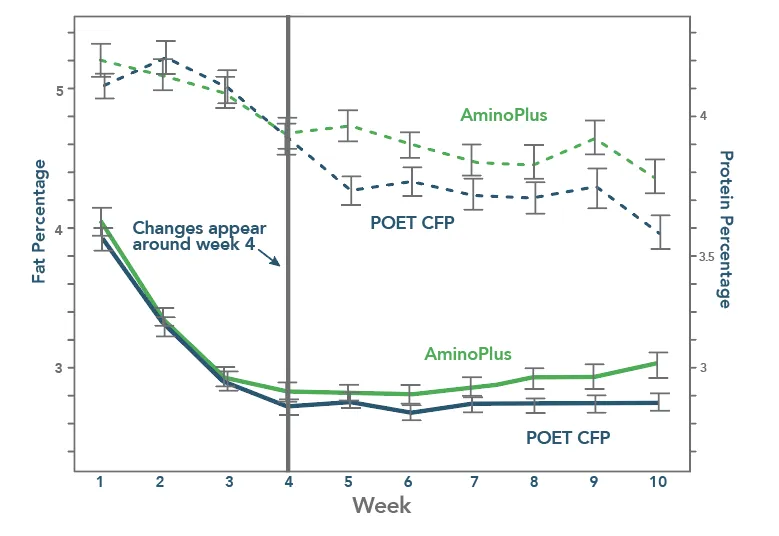 Milk fat protein and percentage for cows fed POET CFP or a rumen-protected soy protein chart