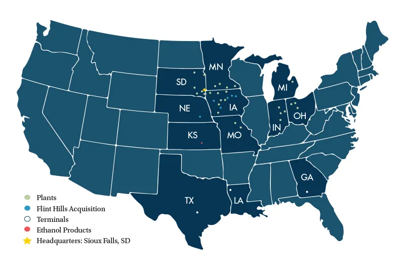US map shows ethanol plants and sites.