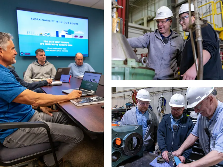 Left: David Wood presents to his team Right Top: Brady Clavel and Nicholas Wallner review process Right Bottom: Clinton Sieben watches as team members assemble gear