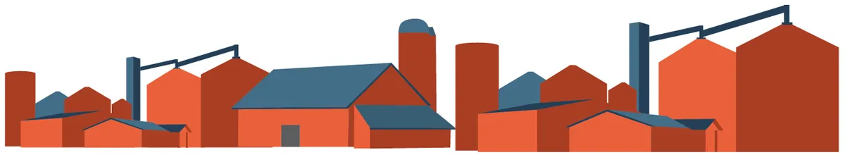 Illustration of Industrial city skyline with orange buildings