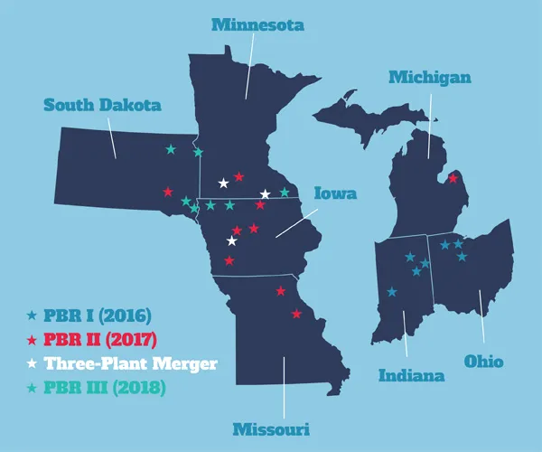 Midwest map shows PBR merger markers.